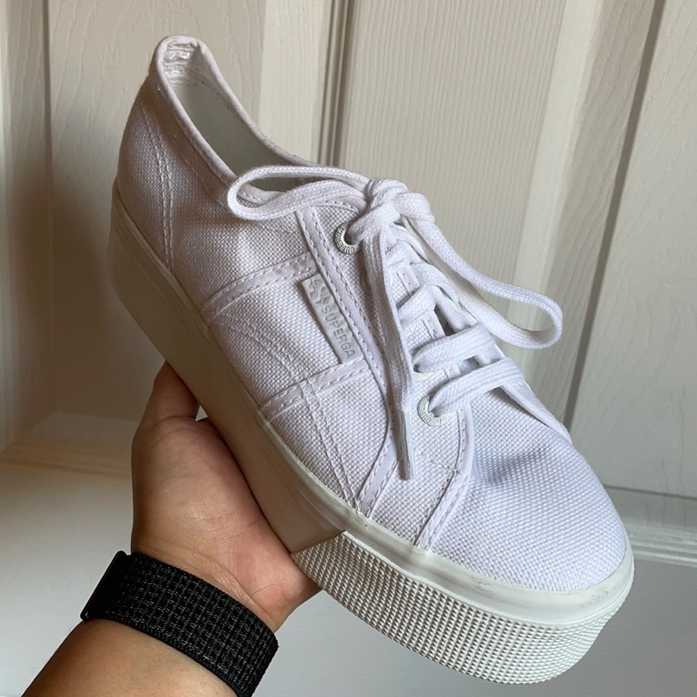 Superga white platform sneakers (worn once)